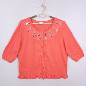 Soft Surroundings Cardigan Sweater Plus 2X  Linen Blend 3/4 Sleeve Studded Snap